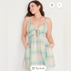 Old Navy Pastel Plaid Sundress in Pink, Yellow, Green, Blue with Pockets Size XL